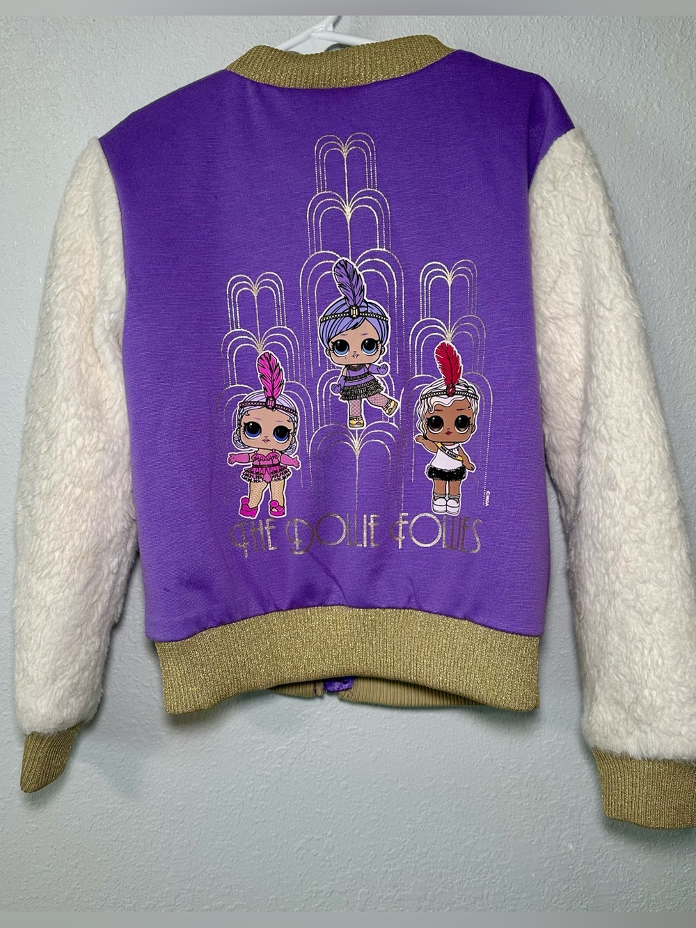 LOL Surprise Girls Purple Sherpa Jacket Faux Fur Sleeves Gold Trim The Dollie 6x